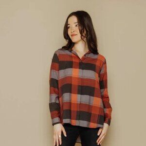 NWT Orb Life Morgan Long Sleeve Button Up Shirt Cranberry Deep Red Gray Plaid